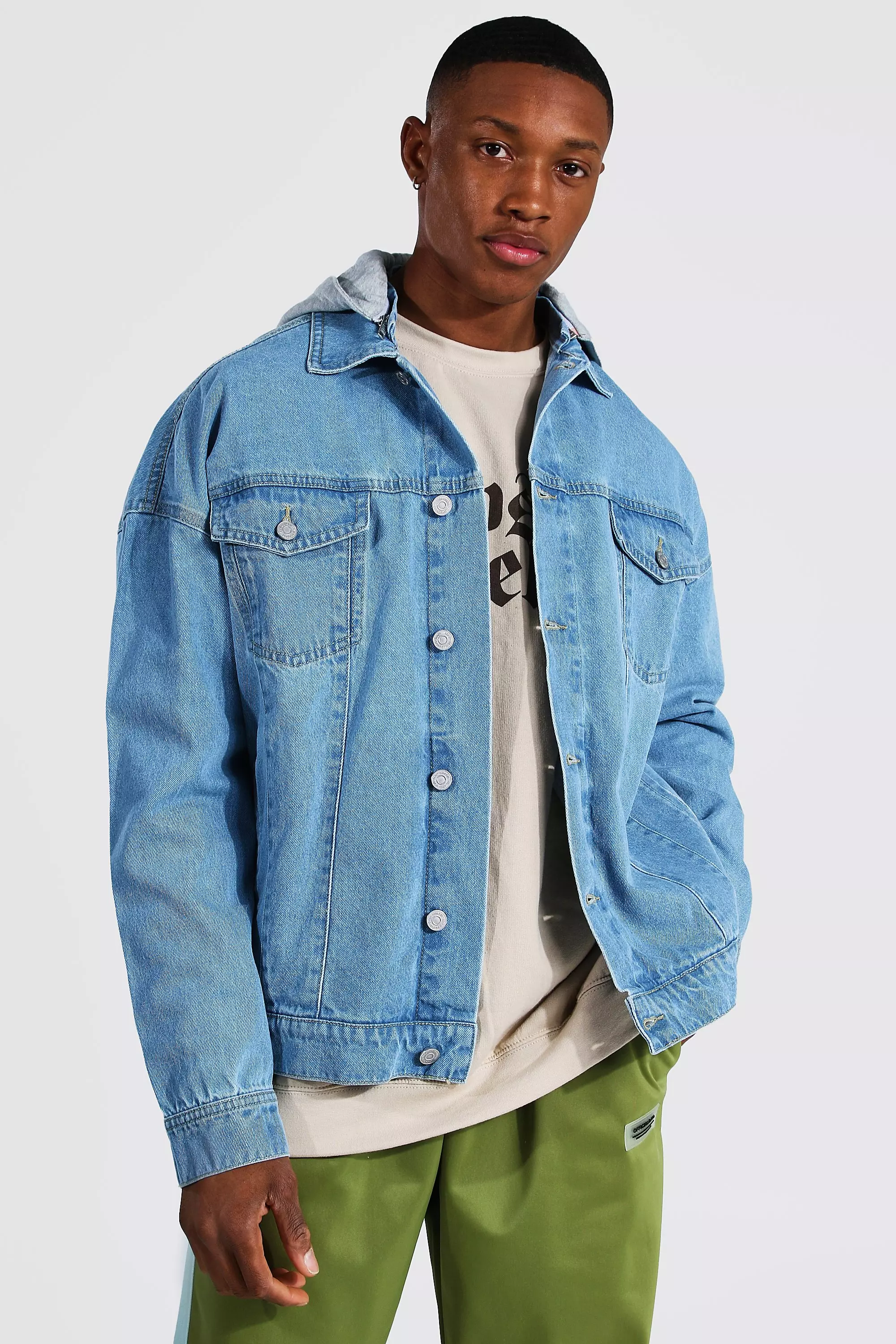 Oversized denim discount jacket with hood